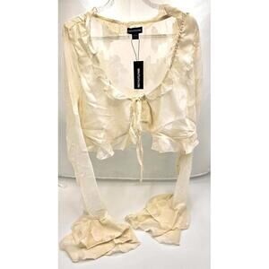 PrettyLittleThing Sheer Ruffle Tie-Front Blouse - Cream